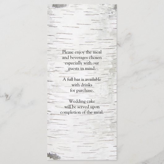 White Paper Birch Tree Bark Rustic Wood Wedding Menu (Achterkant)