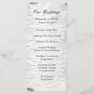 White Paper Birch Tree Bark Rustic Wood Wedding Programma