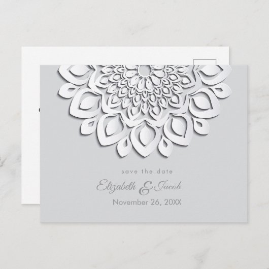 White Paper Cut Mandala De datum opslaan Briefkaart (Voorkant / Achterkant)