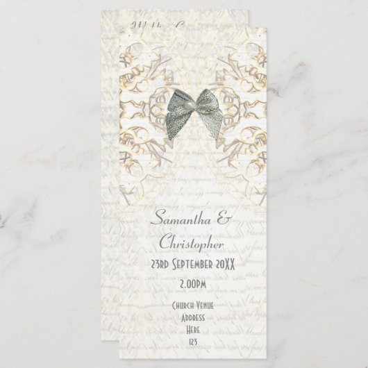White parchment lace damask Church bruiloft progra Programma (Voorkant / Achterkant)