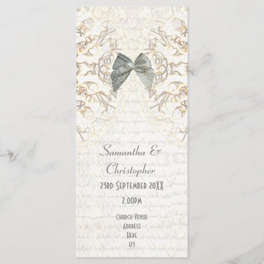 White parchment lace damask Church bruiloft progra Programma (Voorkant)