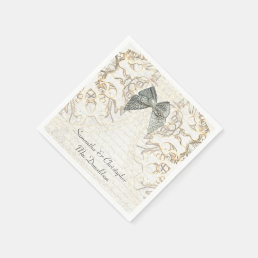 White parchment lace old damask bruiloft servetten (Hoek)