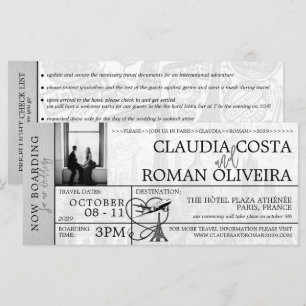 White Paris bruiloft instapkaart uitnodiging