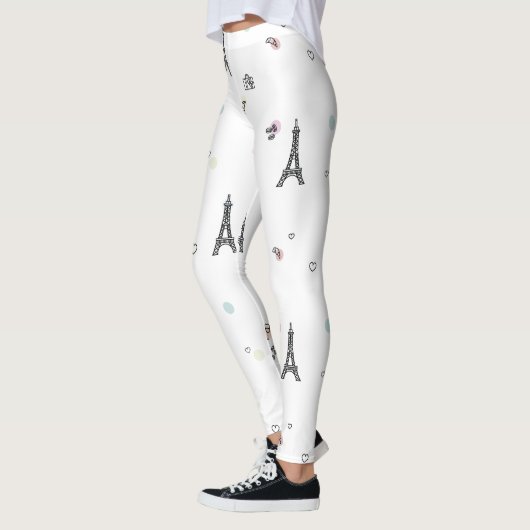 White Paris Frankrijk Eiffel Tower Pattern Leggings (Links)