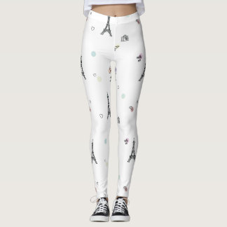 White Paris Frankrijk Eiffel Tower Pattern Leggings