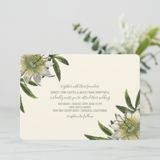 White Passion Flower Wedding Kaart (Staand voorkant)