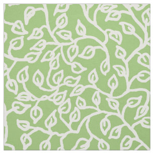 White Pattern of Leaves on Bleek Apple Green Stof