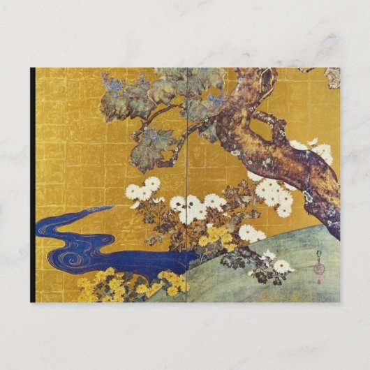 white Paulownias en Chrysanthemums, Sakai Hoitsu Briefkaart (Voorkant)