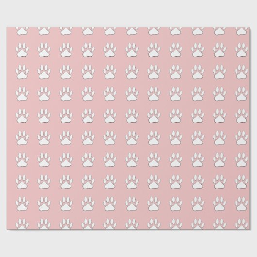 White Paw Print Cartoon Tekenpatroon op roze Cadeaupapier (Vlak)