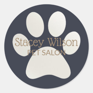White Paw Print Logo op Navy productetiket Ronde Sticker