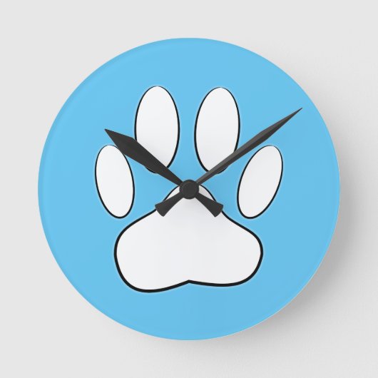 White Paw Print op Sky Blue Ronde Klok (Voorkant)