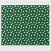 White Paw Prints Pattern op Green Cadeaupapier (Vlak)