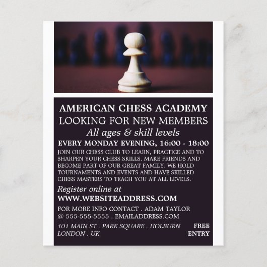 White Pawn, Chess Club Adverteren Flyer (Voorkant)