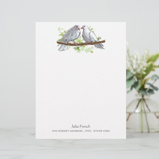 White Peace Dove Birds on Branch Letterhead Briefhoofd (Staand voorkant)