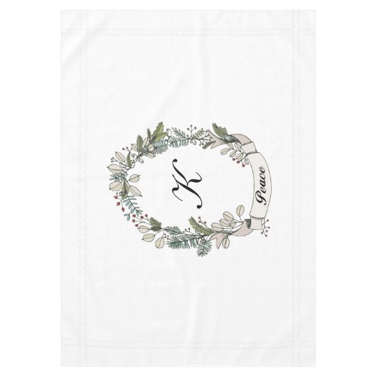 White Peace Wreath Holiday Monogramme Nappe (Devant)
