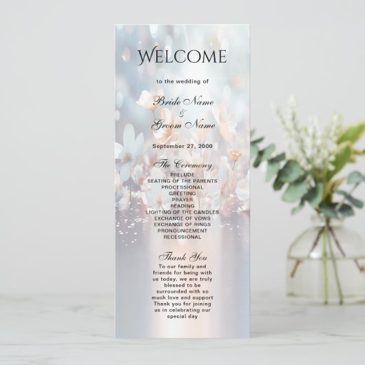 White Peach Bloemen Wedding Programma (Staand voorkant)