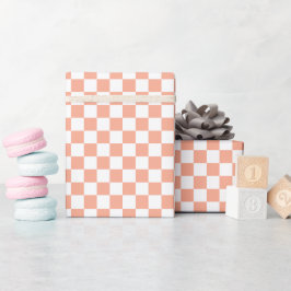 White & Peach Checkerboard Wrapping Paper Roll Cadeaupapier