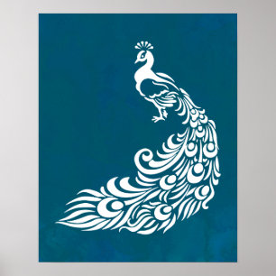 White Peacock on Blauwgroen stijlvol kunstdecoontw Poster