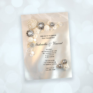 White Pearl and Diamond Buttonnen Engagement Party Kaart