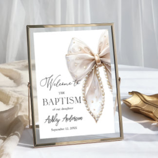White Pearl Bow Baptism Welcome  Poster