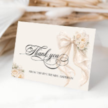 White Pearl Bow Bridal Shower Thank You Card