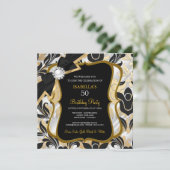 White Pearl Gold Bow Black Damask Invitation d'ann (Debout devant)