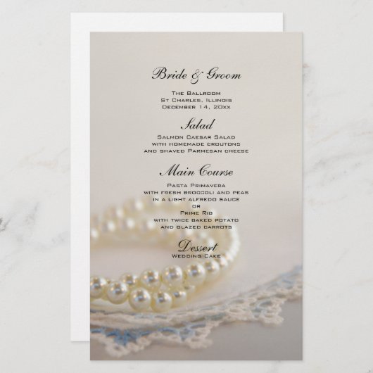 White Pearls and Blue Lace Wedding Menu (Voorkant / Achterkant)