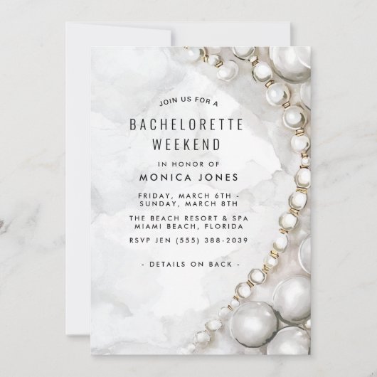 White Pearls Bachelorette Invitation du week-end (Devant)