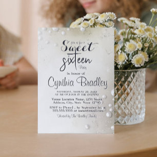 White Pearls Beige Sweet Sixteen Verjaardagsfeest Kaart