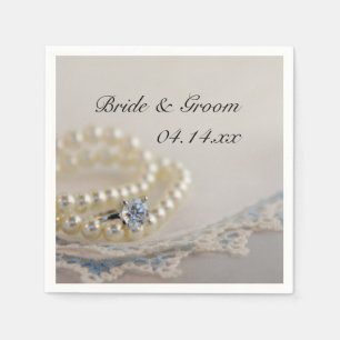 White Pearls, Diamond Ring and Blue Lace Wedding Servet
