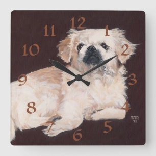 White Pekingese Clock Vierkante Klok