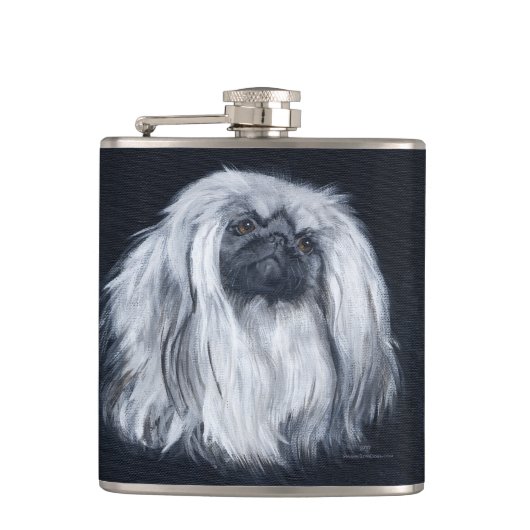 White Pekingese Dog Heupfles (Voorkant)