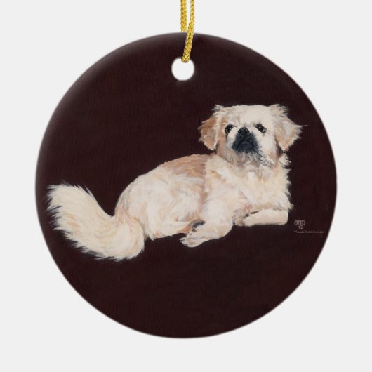 White Pekingese Dog Keramisch Ornament (Voorkant)