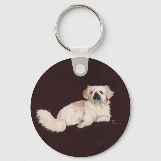 White Pekingese Dog Sleutelhanger (Voorkant)