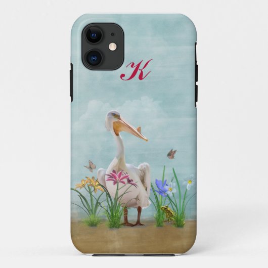 White Pelican, Flowers and Butterflies, Monogram Case-Mate iPhone Case (Achterkant)
