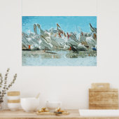 White Pelicans and Black Cormorant Abstract Poster (Keuken)