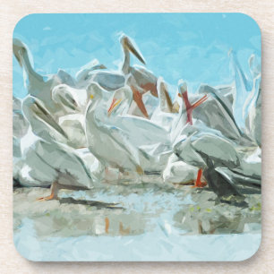 White Pelicans and Black Friend Abstract Bier Onderzetter