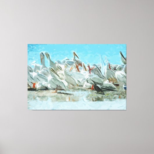 White Pelicans and Cormorant Abstract Canvas Afdruk (Voorkant)