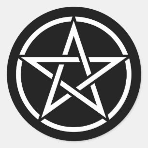 White Pentagram on Black Ronde Sticker