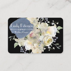 White Peonies Floral Waterverf Wedding Planner Visitekaartje