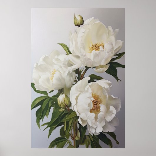White Peonies Flower Art Imprimer Poster (Devant)