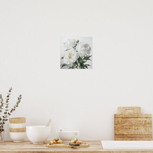 White Peonies Flower Art Imprimer Poster (Cuisine)