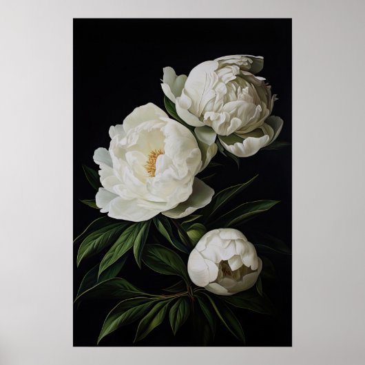 White Peonies Flower Art Imprimer Poster (Devant)