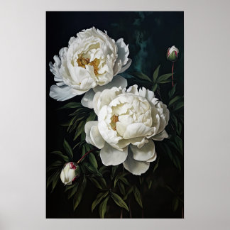 White Peonies Flower Art Imprimer Poster