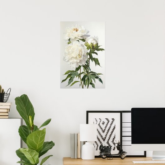 White Peonies Flower Art Imprimer Poster (Bureau à domicile)
