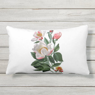 White Peonies Outdoor Fabric Lumbar Sierkussen Buitenkussen