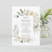 White Peonies Rose Eucalyptus Faire-part de mariag (Debout devant)