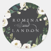 White Peony | Aangepaste Floral Wedding Ronde Sticker (Voorkant)