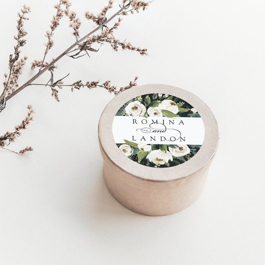 White Peony | Aangepaste Floral Wedding Ronde Sticker