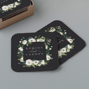 White Peony Aangepersonaliseerde Floral Lijst We Vierkante Kartonnen Onderzetter